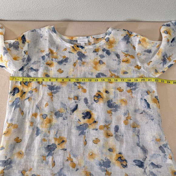 Pure Jill Linen Watercolor Floral 3/4 Sleeve Scoop Neck Sheer Top Women's Size S - Picture 6 of 15